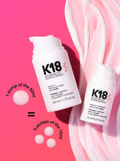 K18 Leave-In Molecular Hair Mask Repairs Dry or Damaged Hair, Reverse Hair Damage from Bleach, Color,Chemical Services & Heat